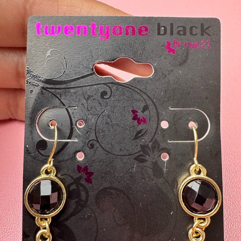 Gold & Black Statement Dangle Earrings – Modern Chic, New On Card - Picture 2 of 6